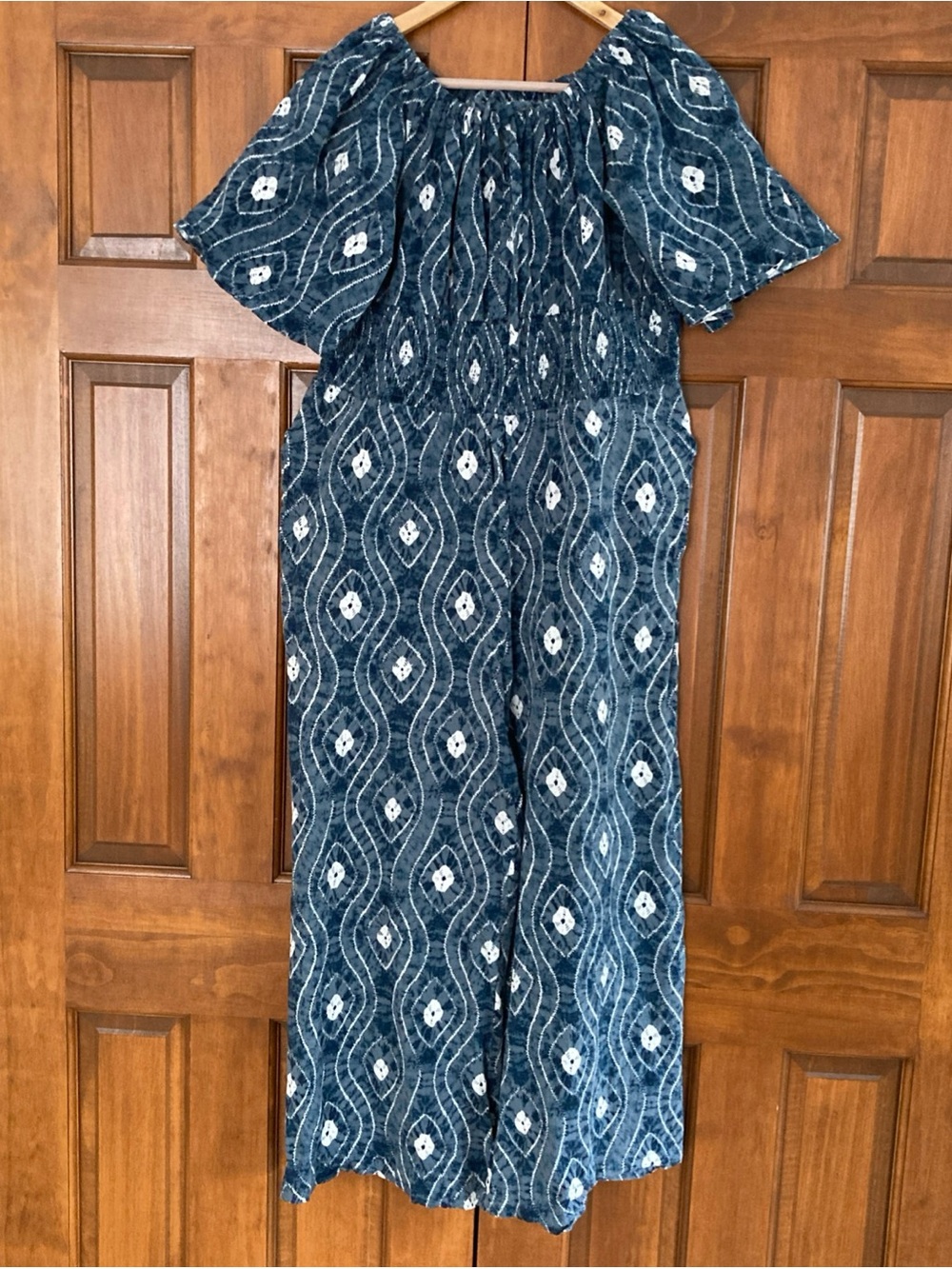 EARTHBOUND Blue tie-dye Off-Shoulder Jumpsuit smocked waist Women’s XL